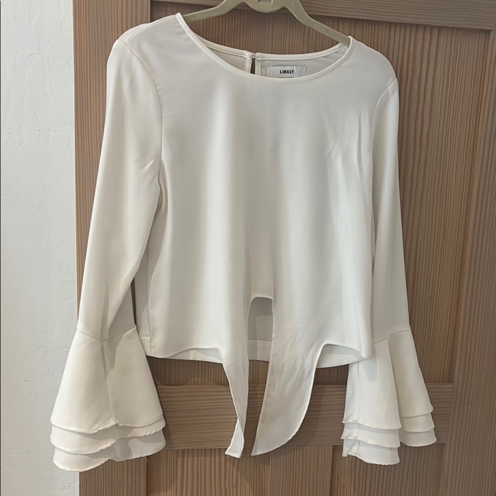 Likely White Asymmetrical Bell Sleeve Blouse